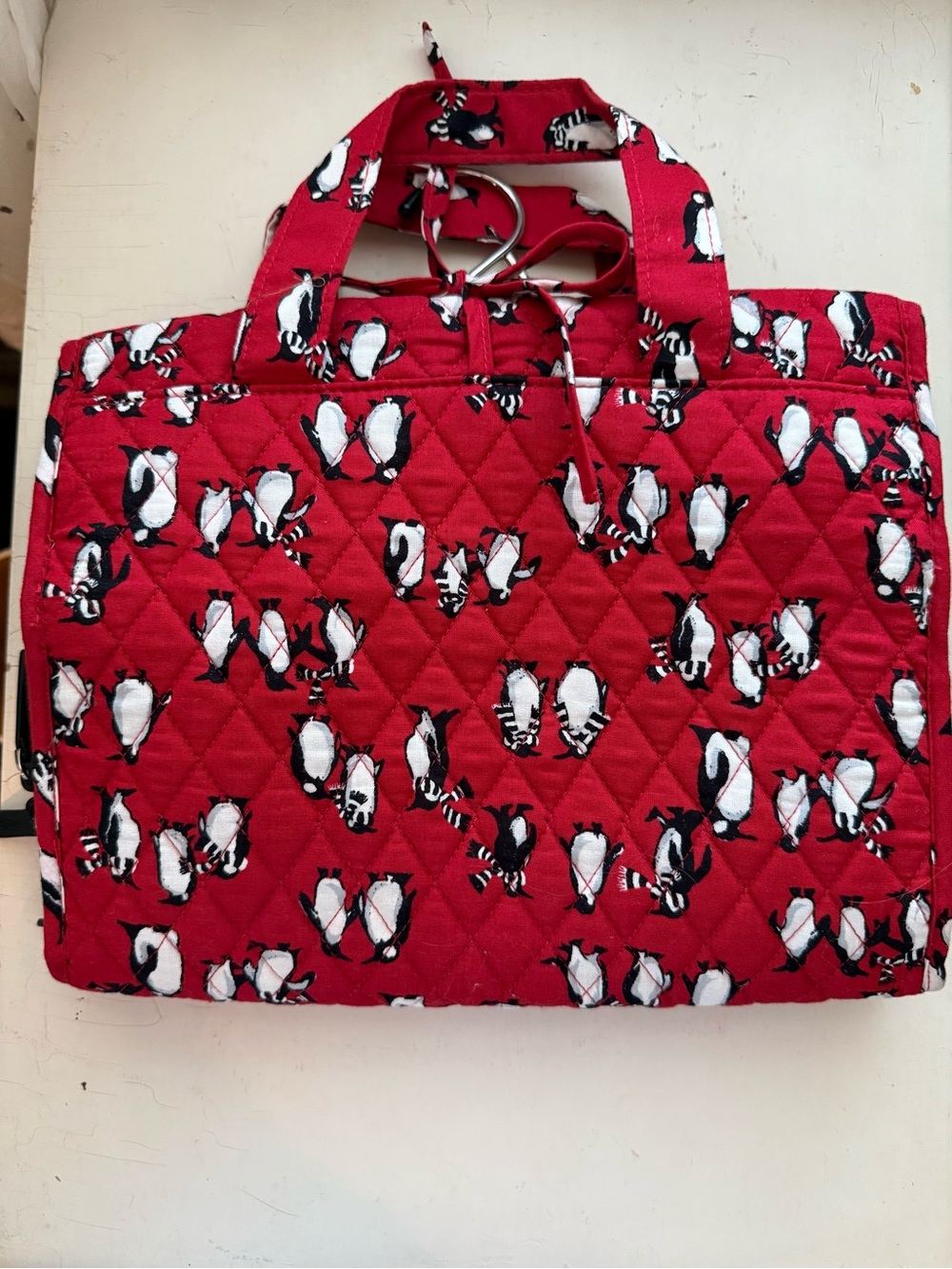 Vera Bradley Red Quilted Tote with Penguin Print